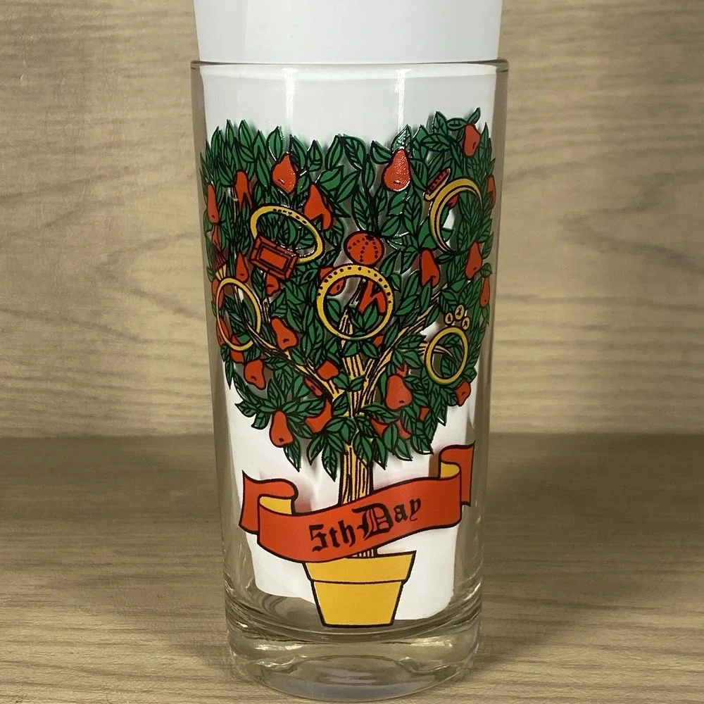 VTG 12 Days of Christmas 5th Day Indiana Glass Replacement Drinking Tumbler 5.5